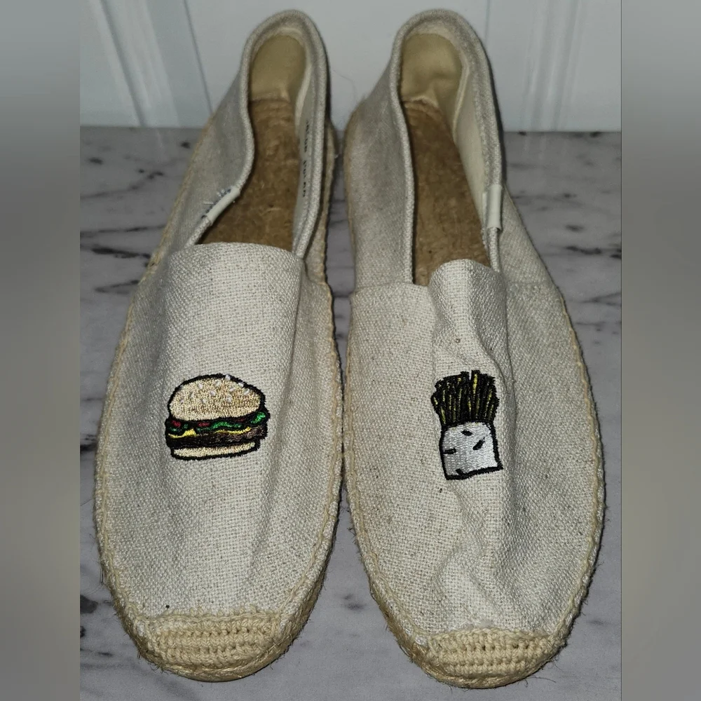 SOLUDOS X JASON PILAN slip-on espadrilles HAMBURGER & FRIES size 10